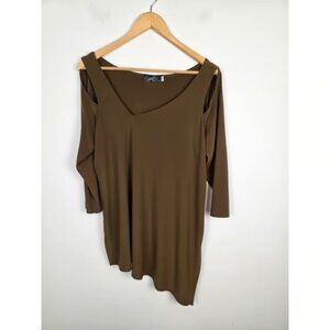 Sympli Women Brown Cold Shoulder Asymmetrical Tunic Top Size 12
